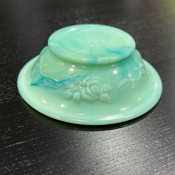 Avon Vintage Teal Oil Pitcher with Stopper and Bowl Set - Picture 9 of 10